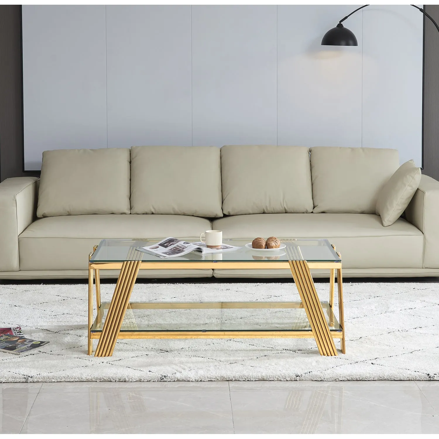 Streamdale Gold 47" Modern Glass Coffee Table with Storage