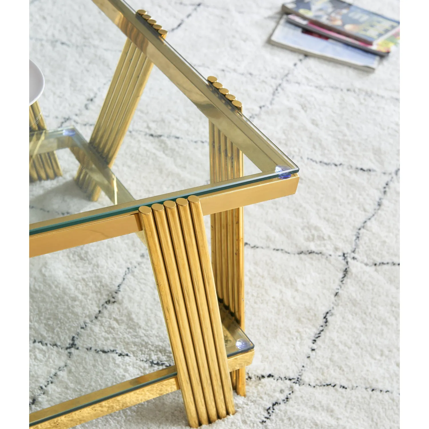 Streamdale Gold 47" Modern Glass Coffee Table with Storage