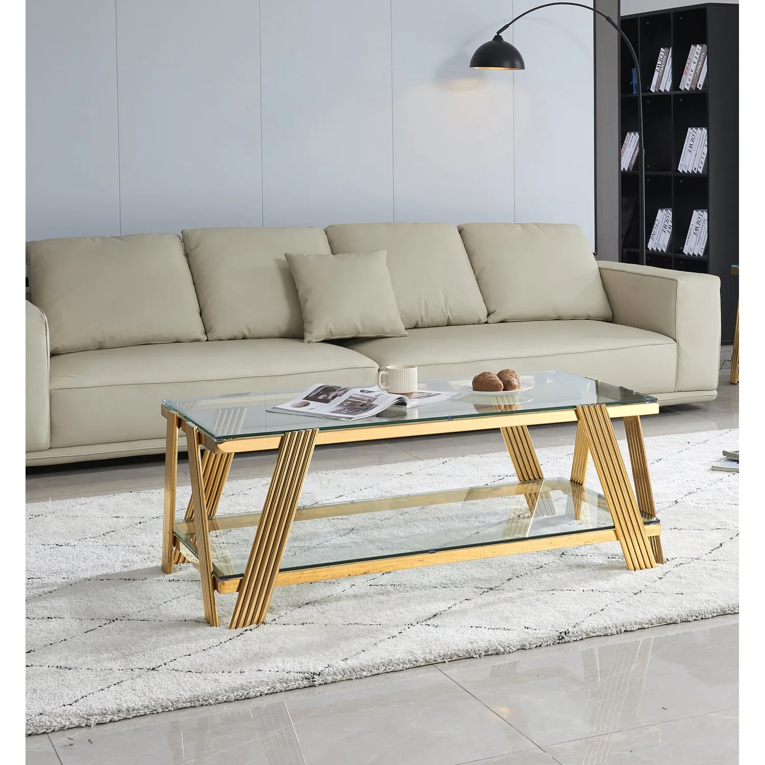 Streamdale Gold 47" Modern Glass Coffee Table with Storage