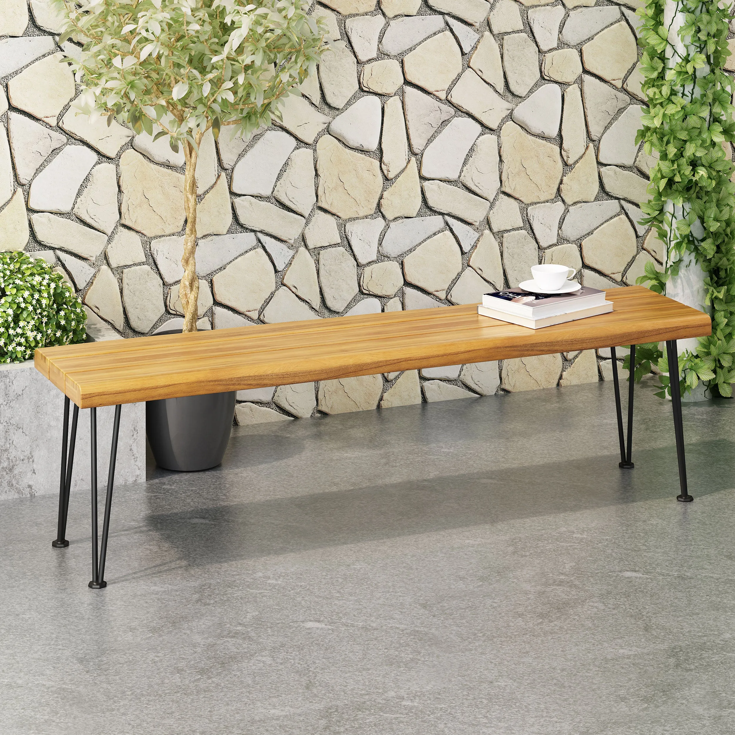 Streamdale ZION INDUSTRIAL WOOD AND METAL RECTANGULAR BENCH