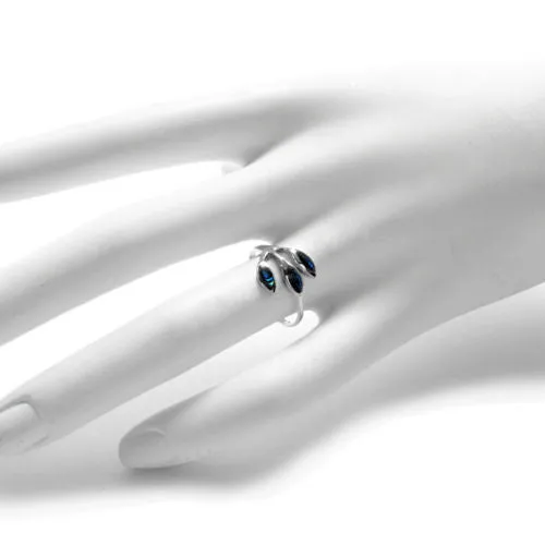 Stunning and Sparkling Ring with 3 Marquise Abalone Stones in Sterling Silver.