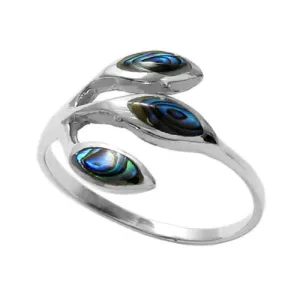 Stunning and Sparkling Ring with 3 Marquise Abalone Stones in Sterling Silver.