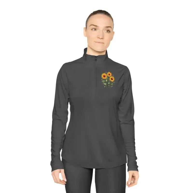 Sunflower Ladies Quarter Zip Pullover Floral Hoodie