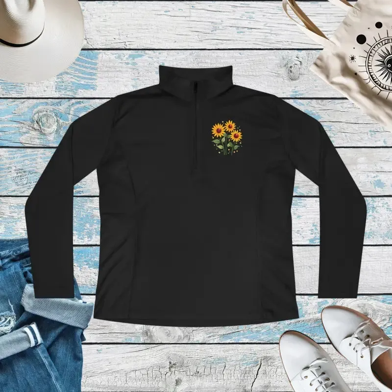 Sunflower Ladies Quarter Zip Pullover Floral Hoodie