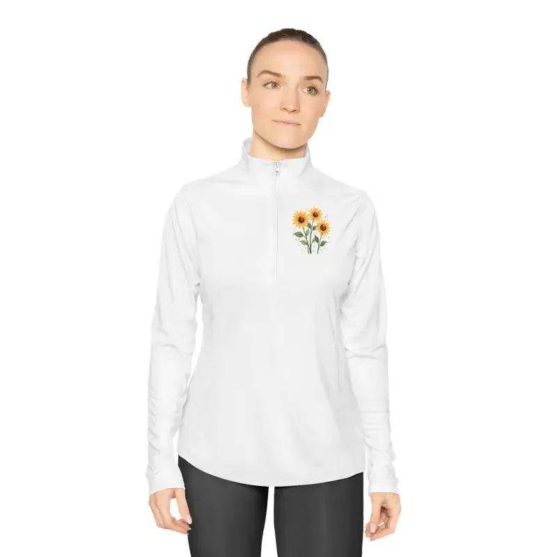 Sunflower Ladies Quarter Zip Pullover Floral Hoodie
