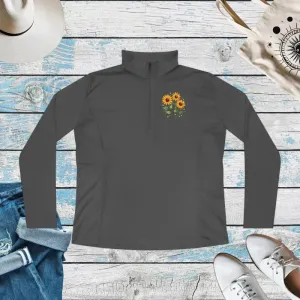 Sunflower Ladies Quarter Zip Pullover Floral Hoodie