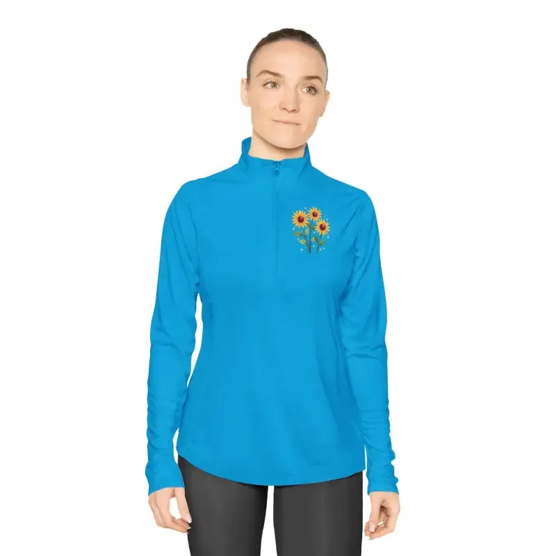Sunflower Ladies Quarter Zip Pullover Floral Hoodie
