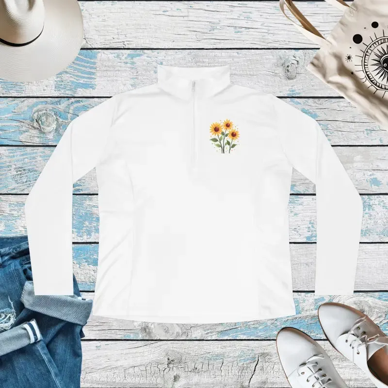 Sunflower Ladies Quarter Zip Pullover Floral Hoodie