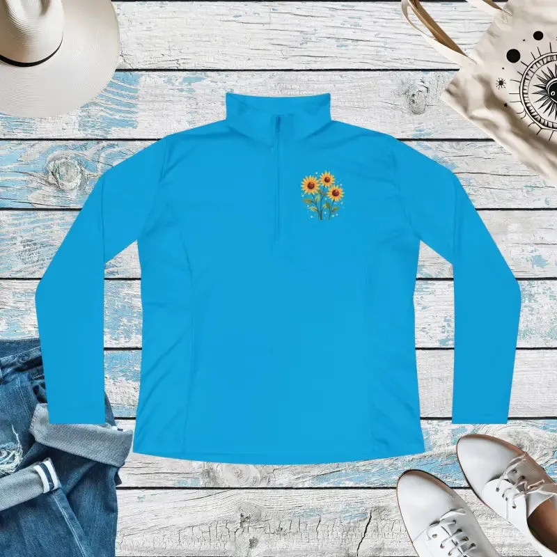 Sunflower Ladies Quarter Zip Pullover Floral Hoodie