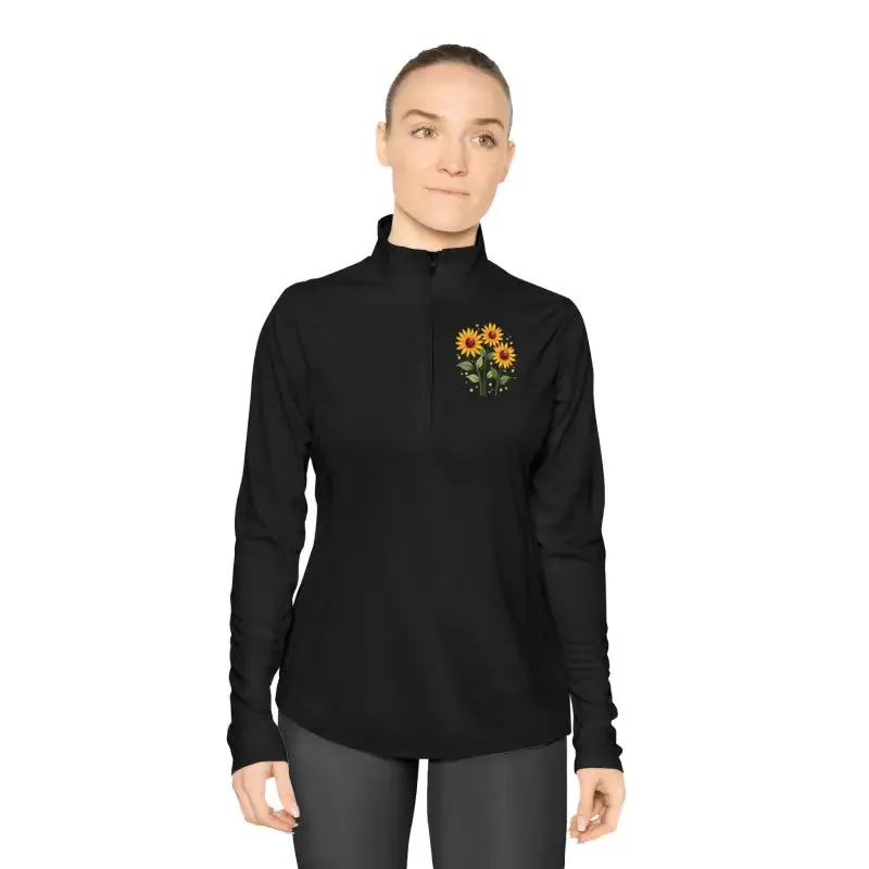 Sunflower Ladies Quarter Zip Pullover Floral Hoodie