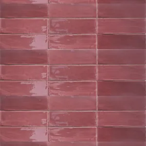 Tabarca Wall Tile - Wall Mount - 9.1 x 3" Ceramic/Gloss Maroon - Piece : 0.19 SqFt = $ 6.50 / Box: 5.2 Sqft = $ 34.00 - Pieces Per Box: 28 Units