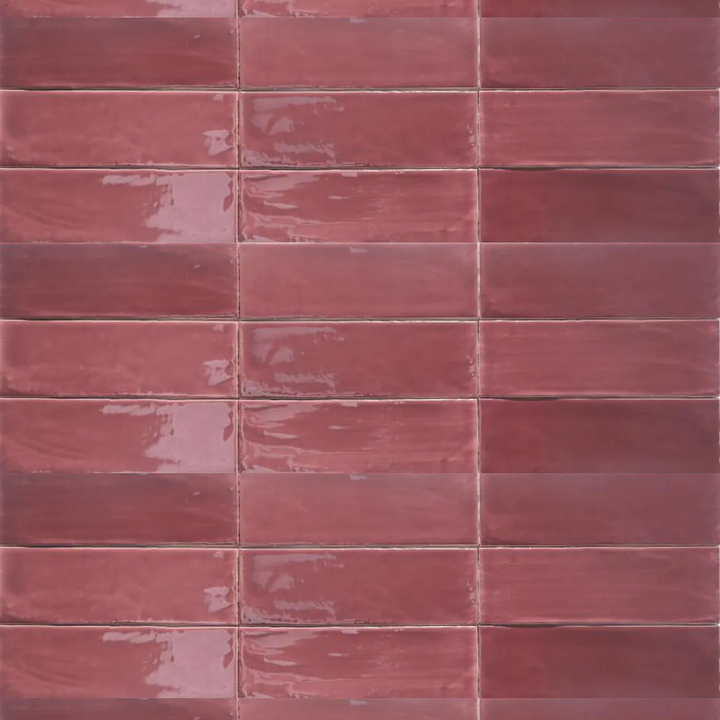 Tabarca Wall Tile - Wall Mount - 9.1 x 3" Ceramic/Gloss Maroon - Piece : 0.19 SqFt = $ 6.50 / Box: 5.2 Sqft = $ 34.00 - Pieces Per Box: 28 Units