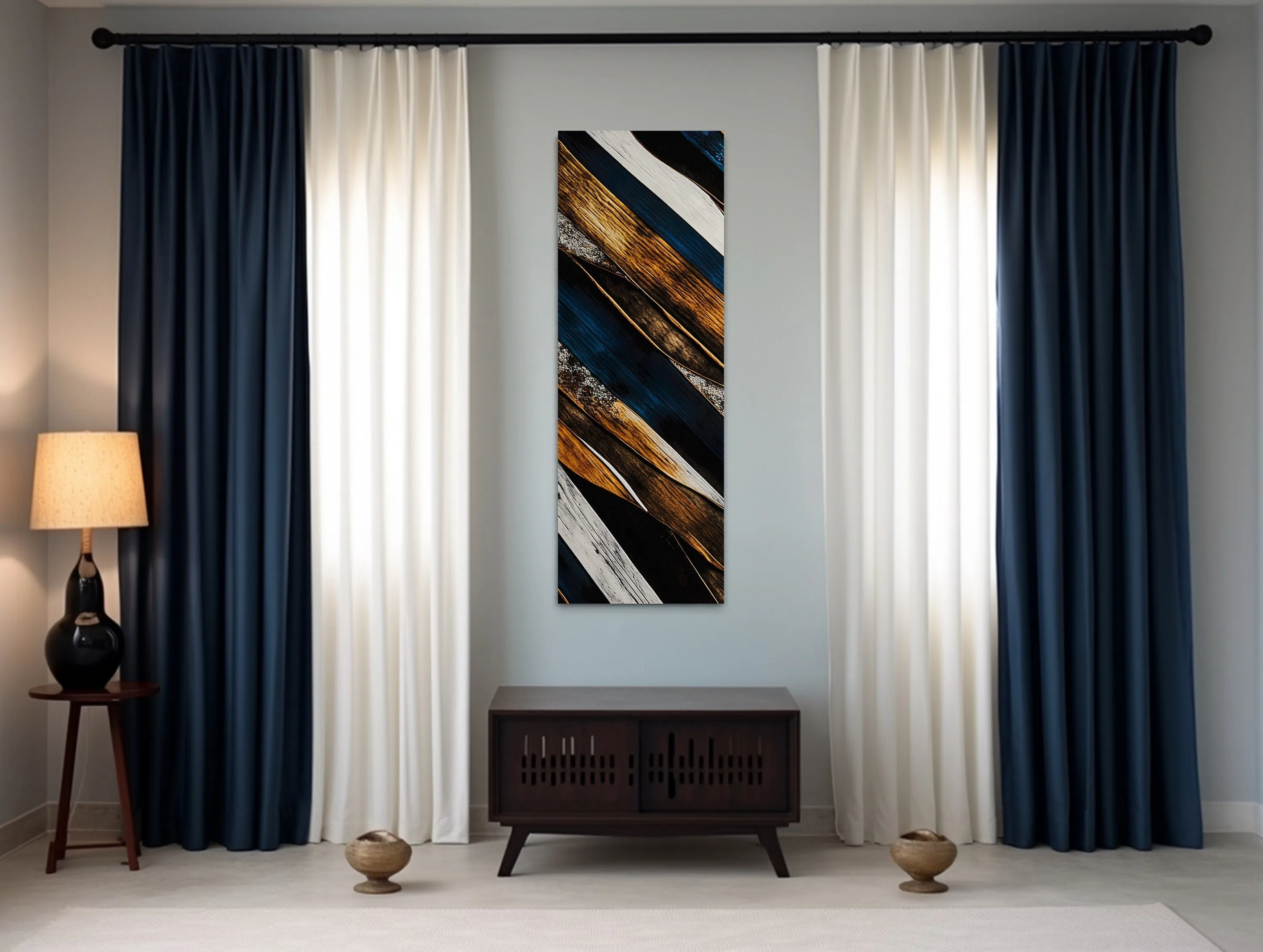 Tall Narrow Vertical Wood Planks Rustic Framed Canvas Wall Art