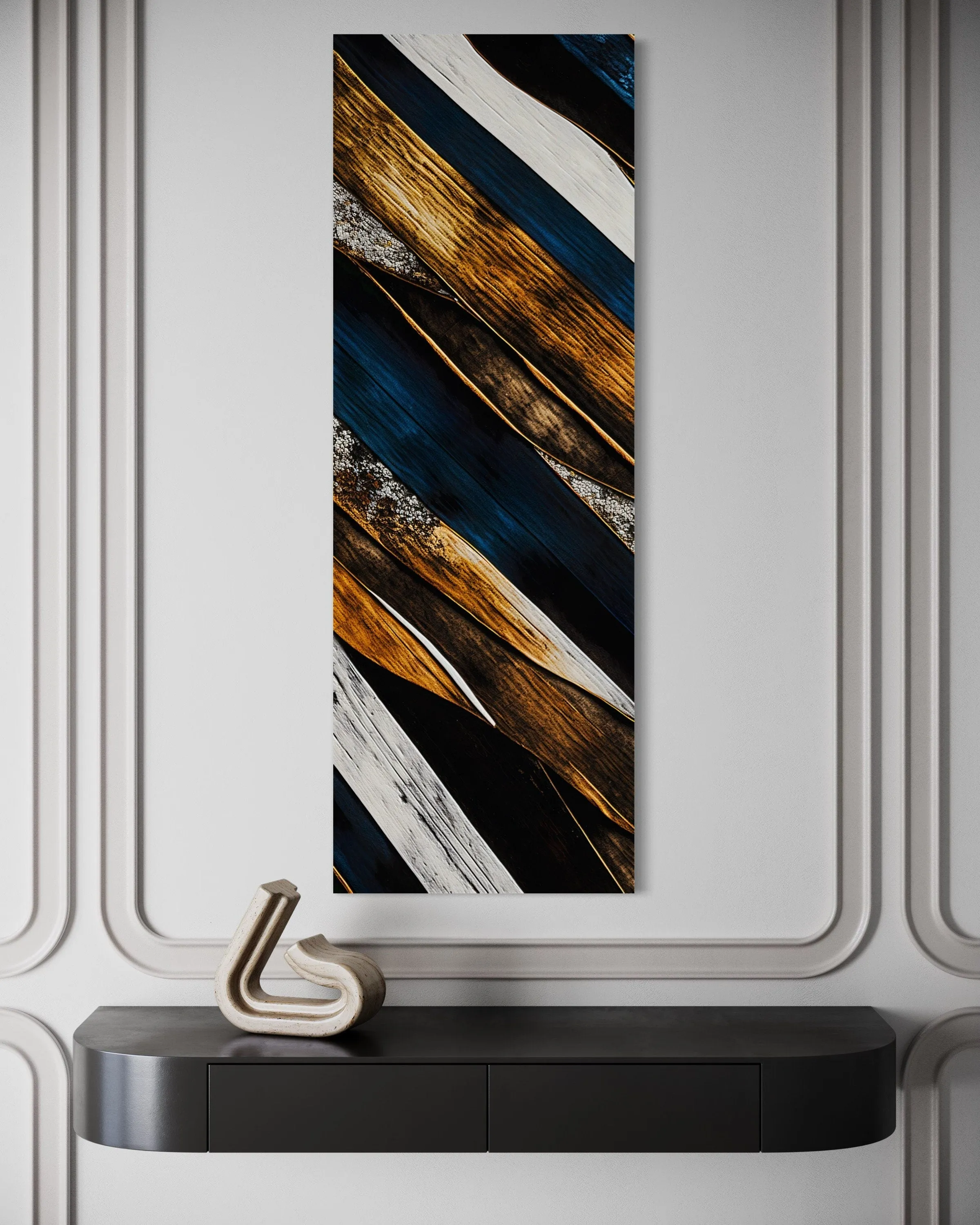 Tall Narrow Vertical Wood Planks Rustic Framed Canvas Wall Art