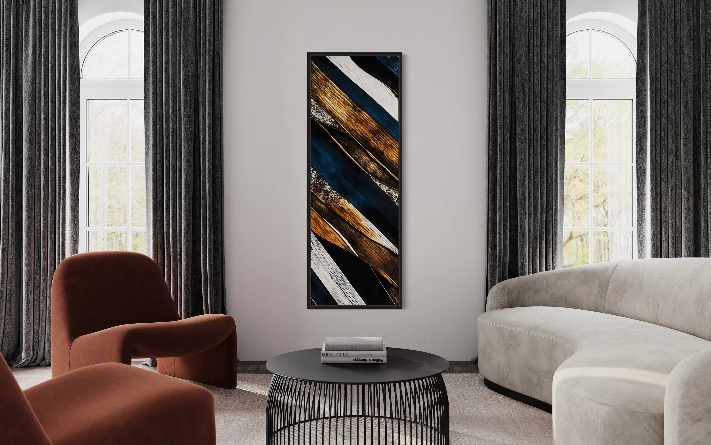 Tall Narrow Vertical Wood Planks Rustic Framed Canvas Wall Art