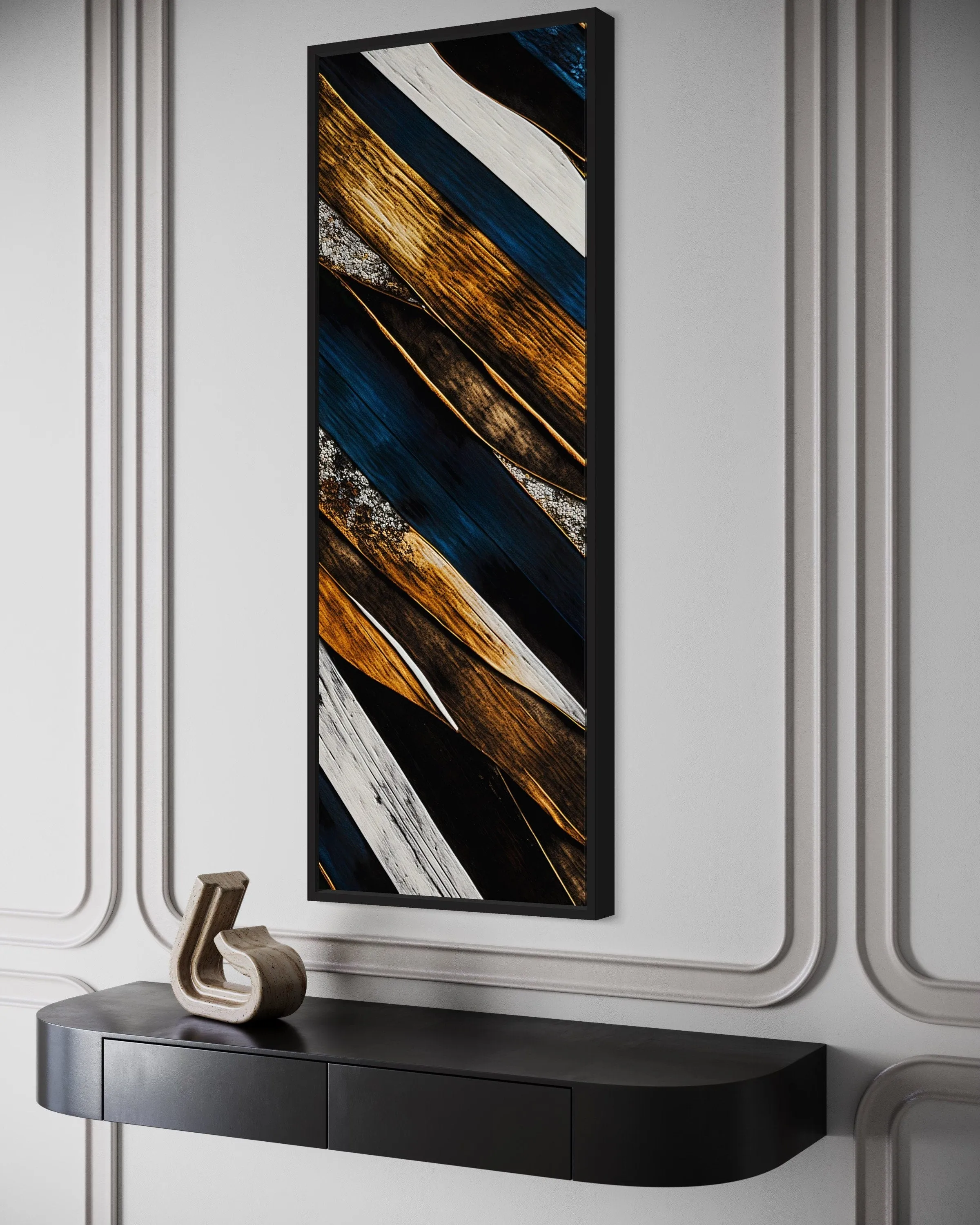Tall Narrow Vertical Wood Planks Rustic Framed Canvas Wall Art