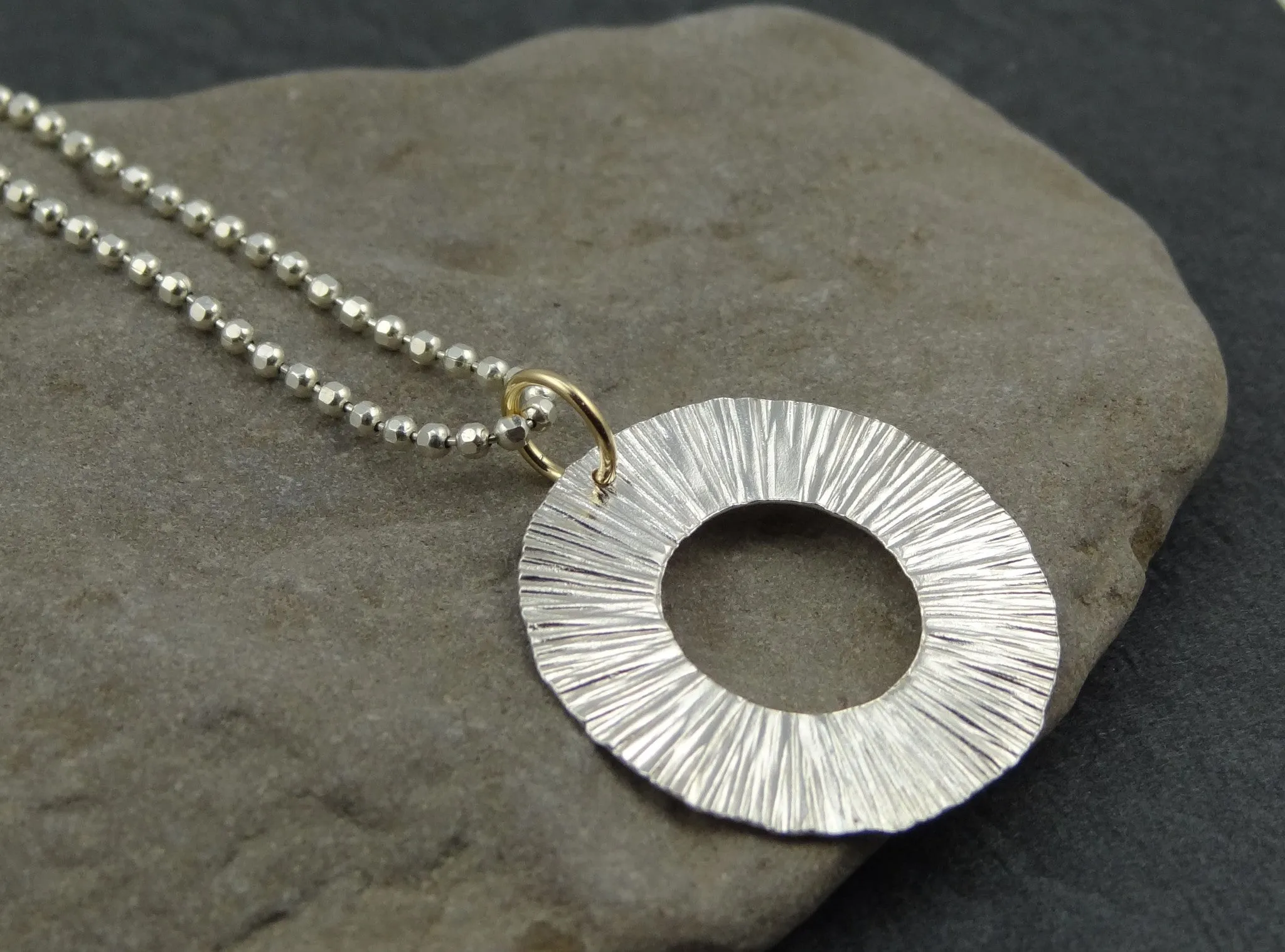 Textured Starburst Sterling Silver Ring Necklace