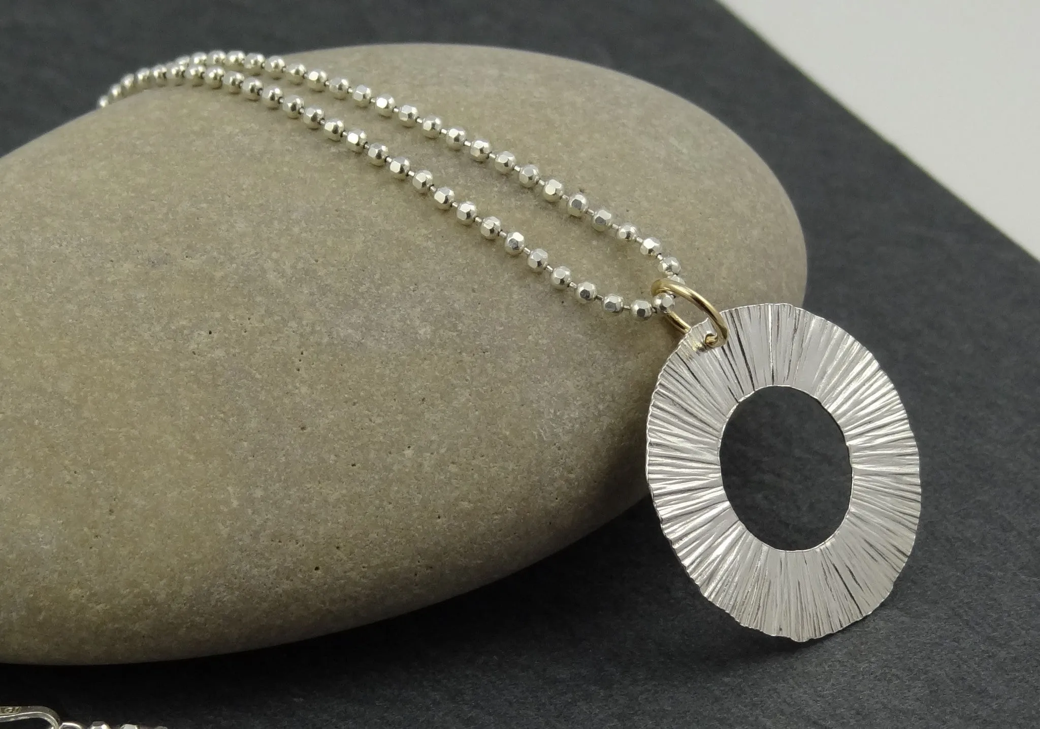 Textured Starburst Sterling Silver Ring Necklace