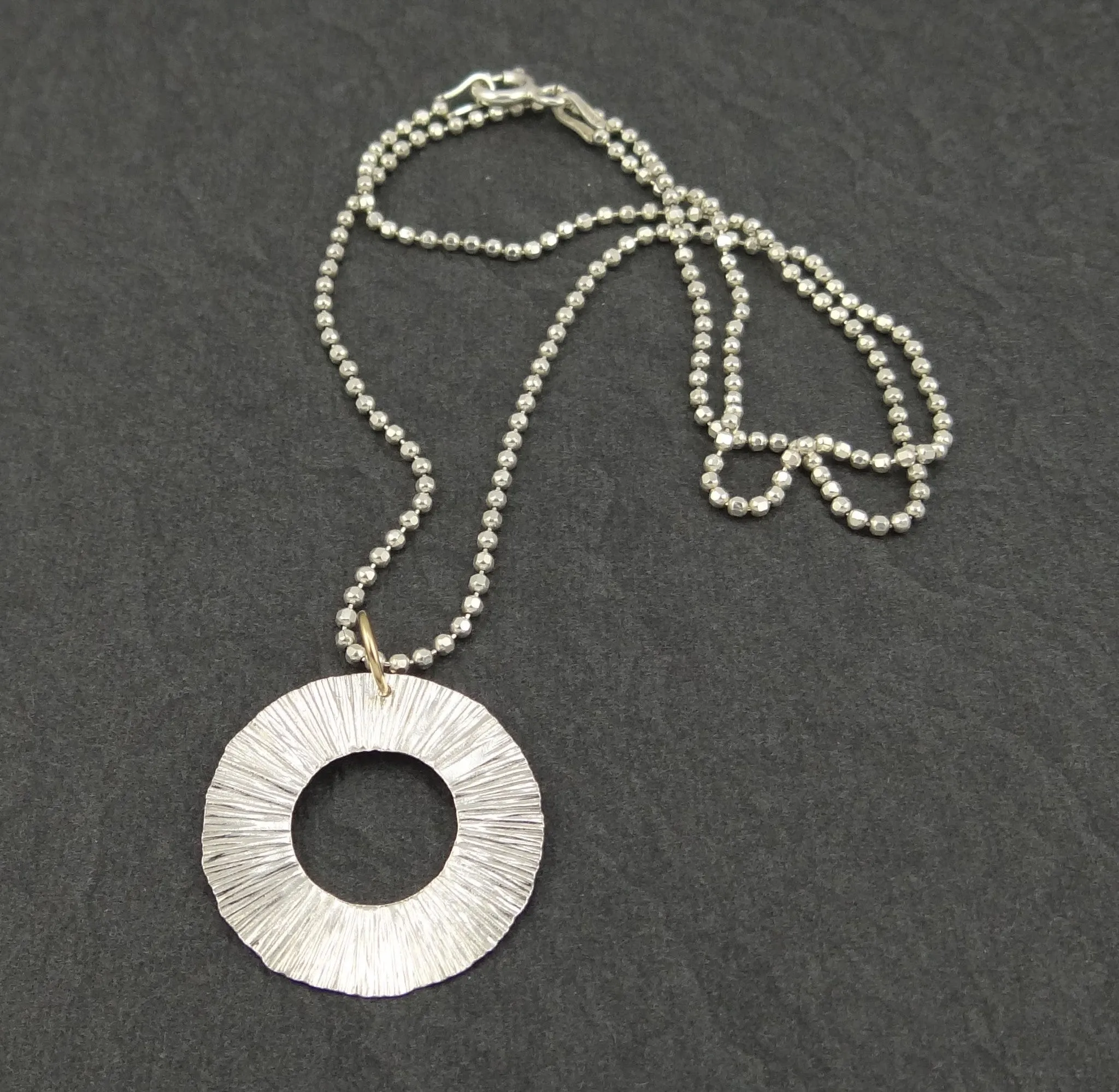 Textured Starburst Sterling Silver Ring Necklace