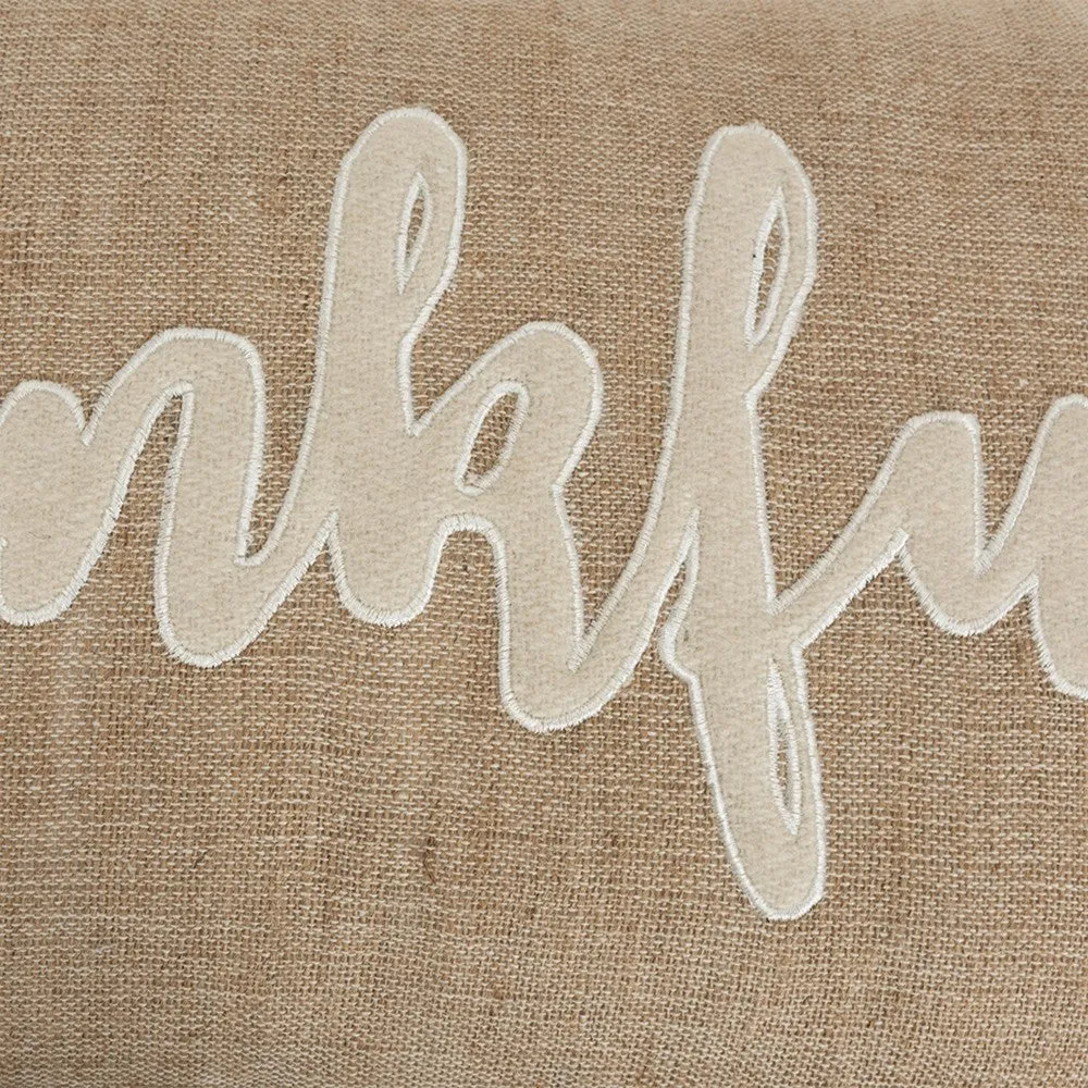 Thankful Cream and Burlap Decorative Lumbar Throw Pillow