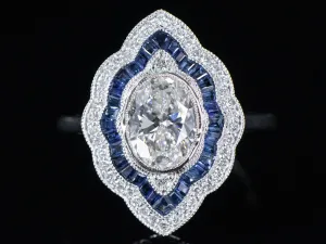 The Mariner Sapphire and Lab Grown Diamond Navette Ring in 14K White Gold