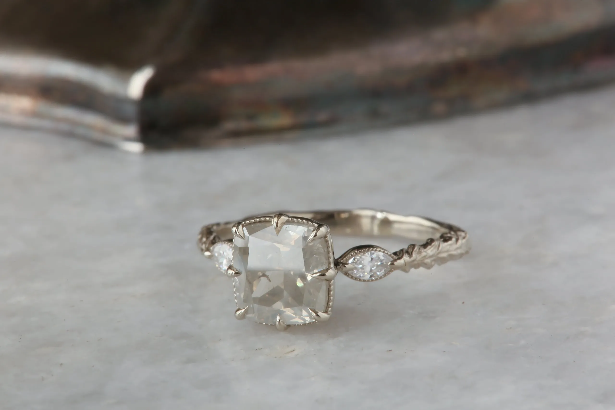 The Solstice Heirloom Setting - Three Stone Engagement Ring Setting