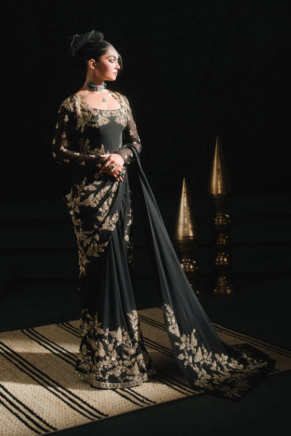 The Sunheri Bel Stitched Saree Set