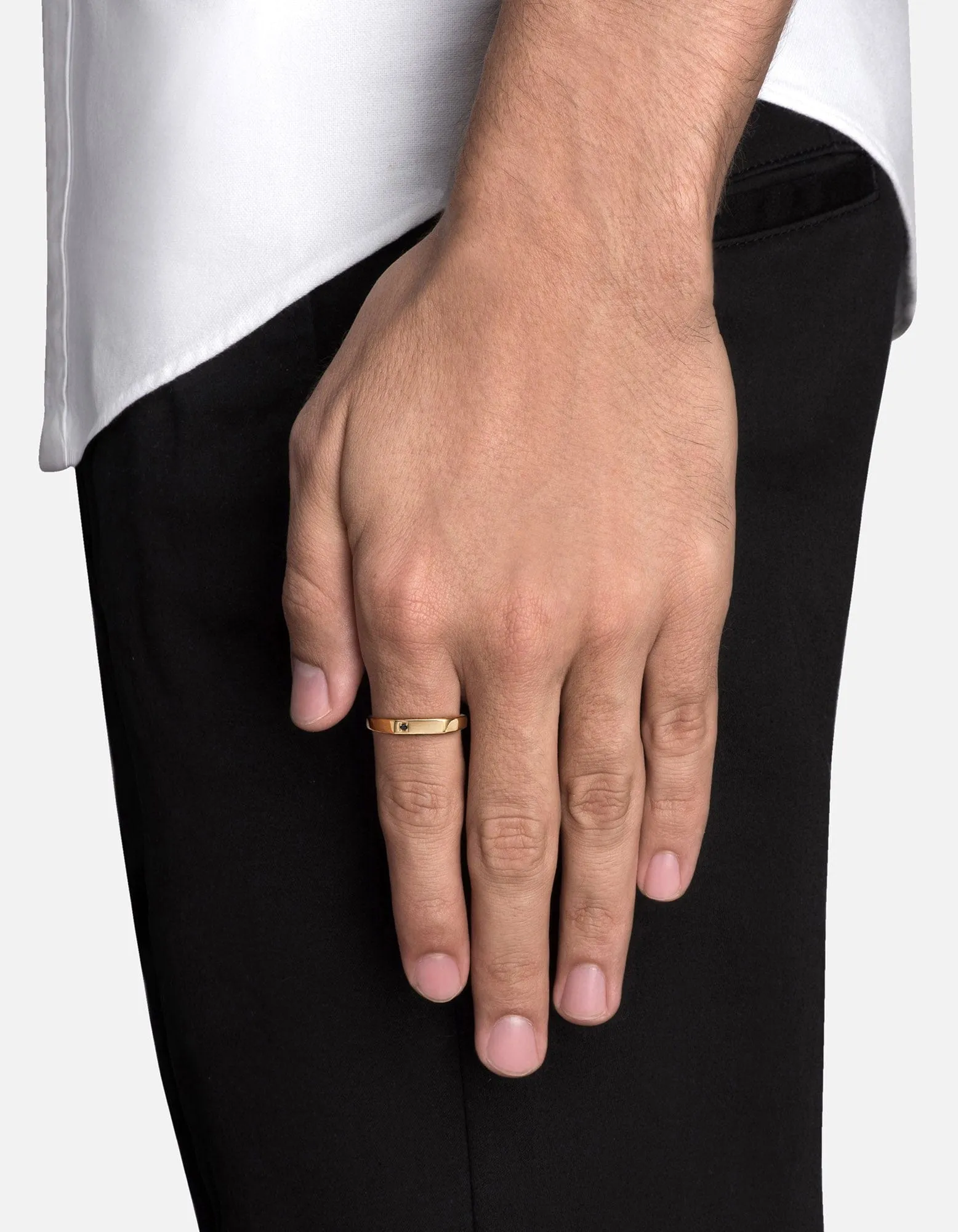 Thin Geo Black Diamond Ring, Gold Vermeil