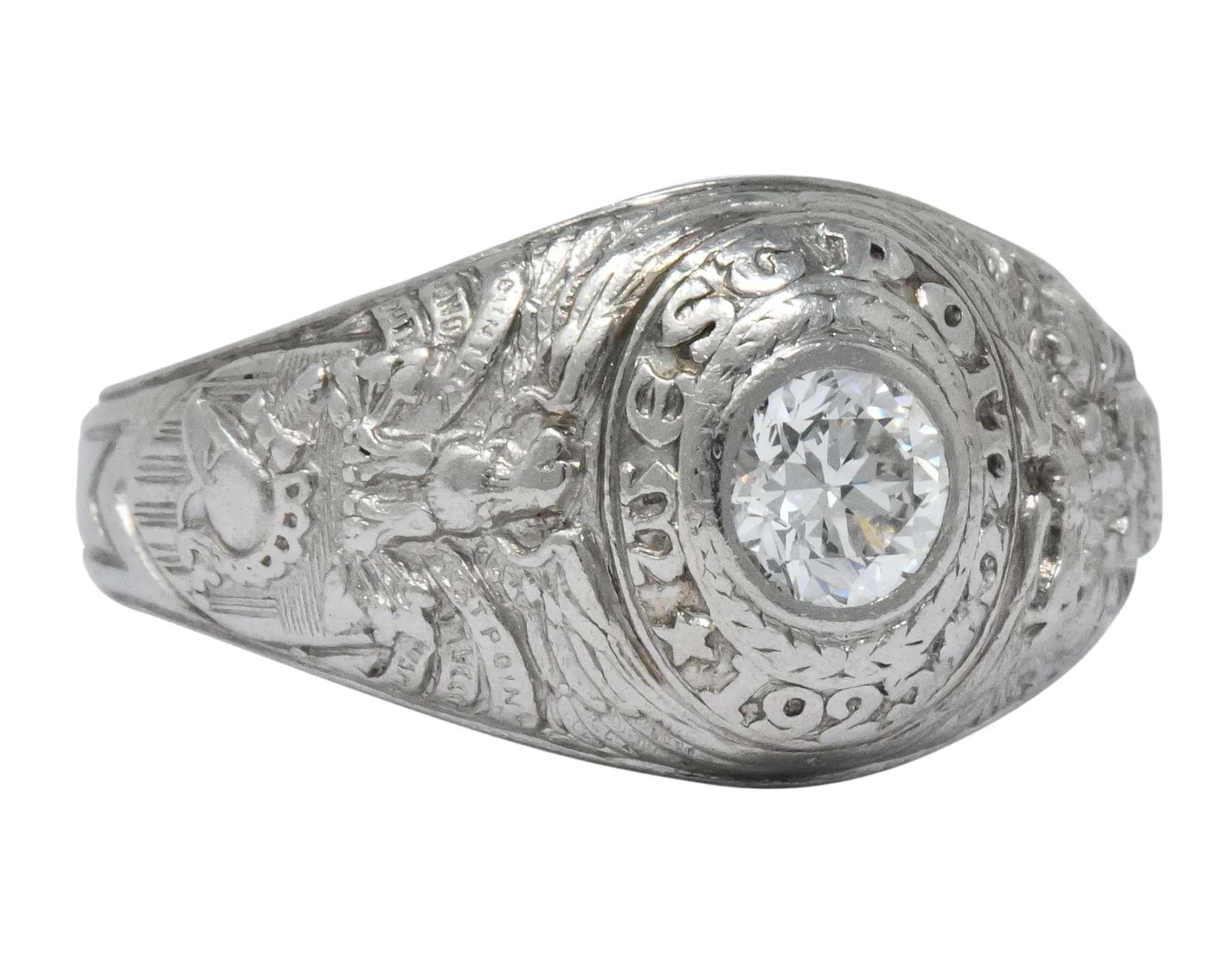 Tiffany & Co. 1925 Diamond Platinum West Point Unisex Class Ring