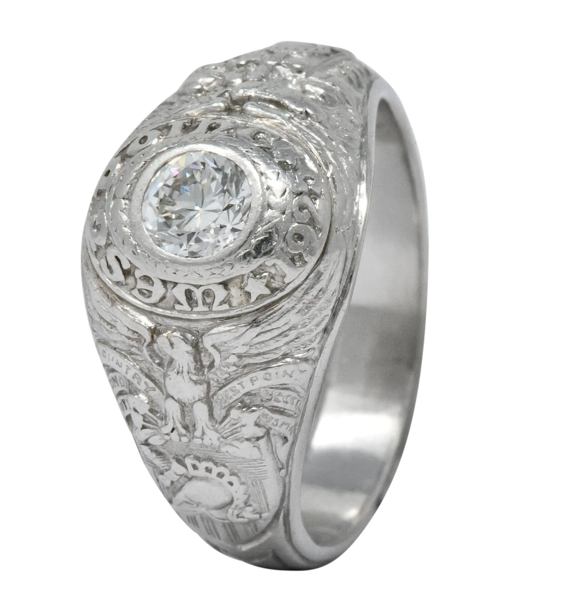 Tiffany & Co. 1925 Diamond Platinum West Point Unisex Class Ring