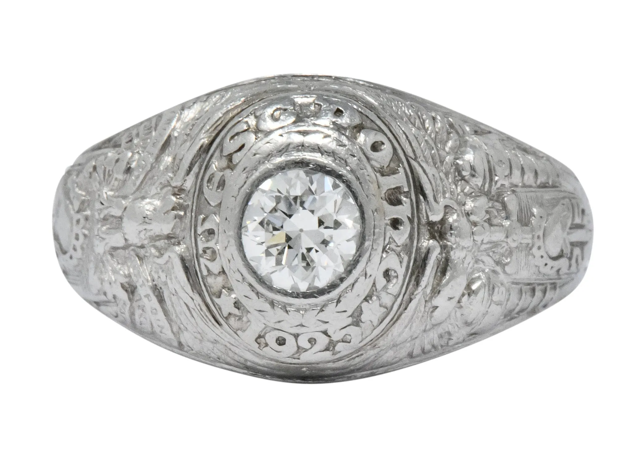 Tiffany & Co. 1925 Diamond Platinum West Point Unisex Class Ring