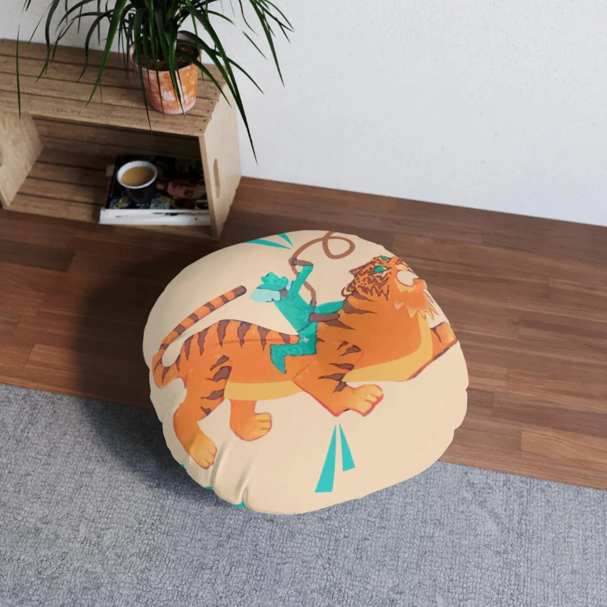 Tiger Rodeo Tufted Round Floor Pillow