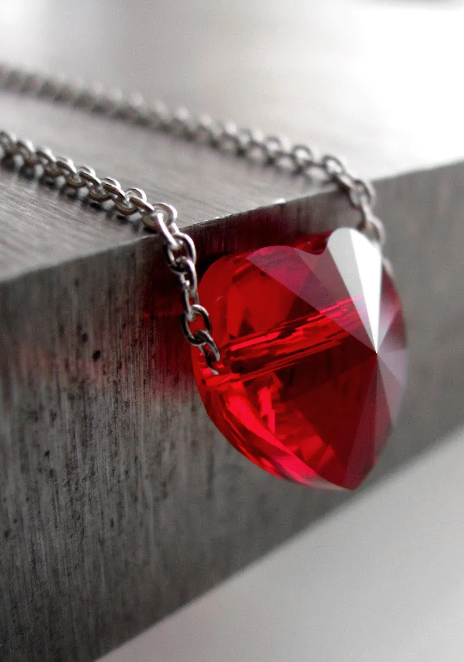 Tiny Crystal Red Heart Necklace
