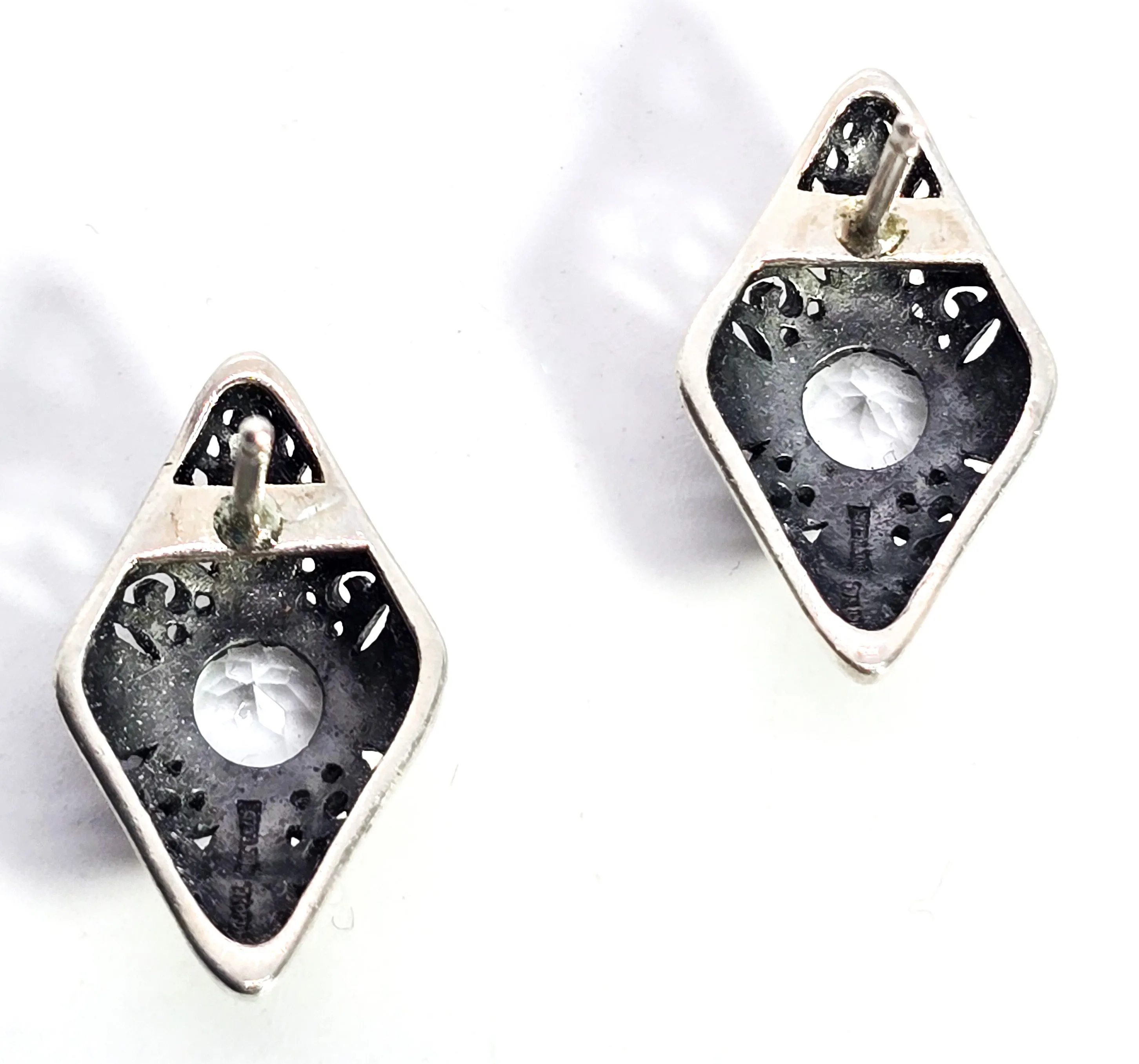 Trufili Art Deco style white topaz open work filigree stud earrings