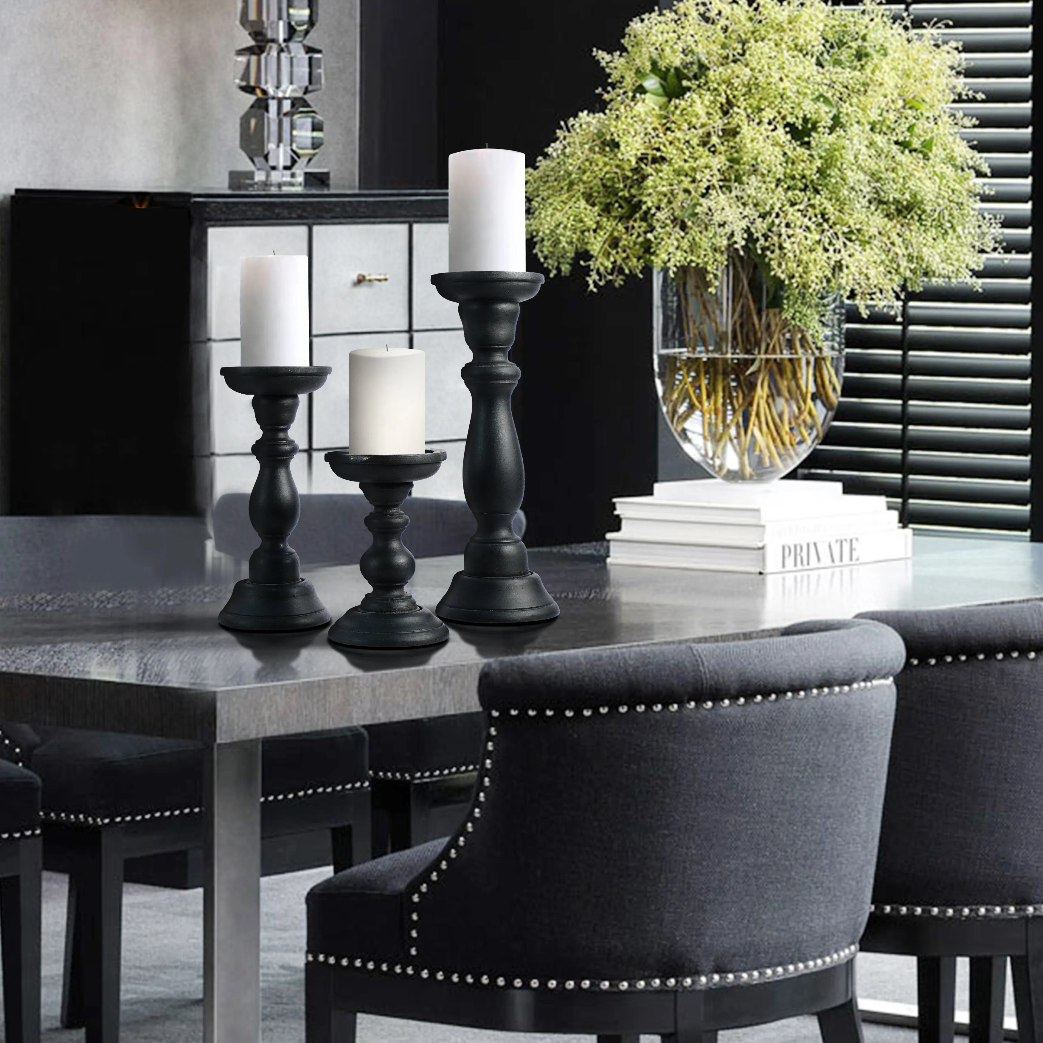 Tuli Pillar Candleholder Set - Black