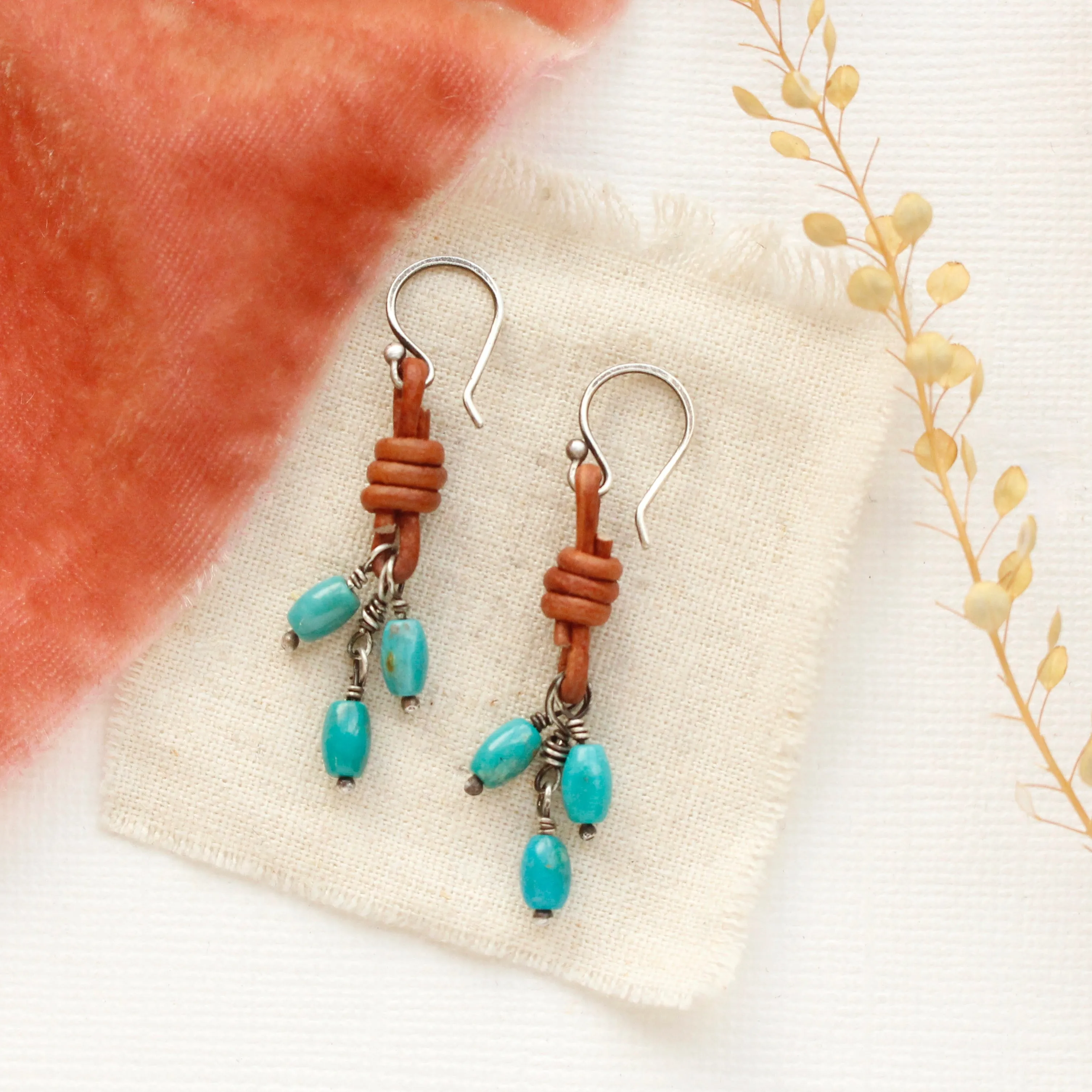 Turquoise Trio Leather Earrings
