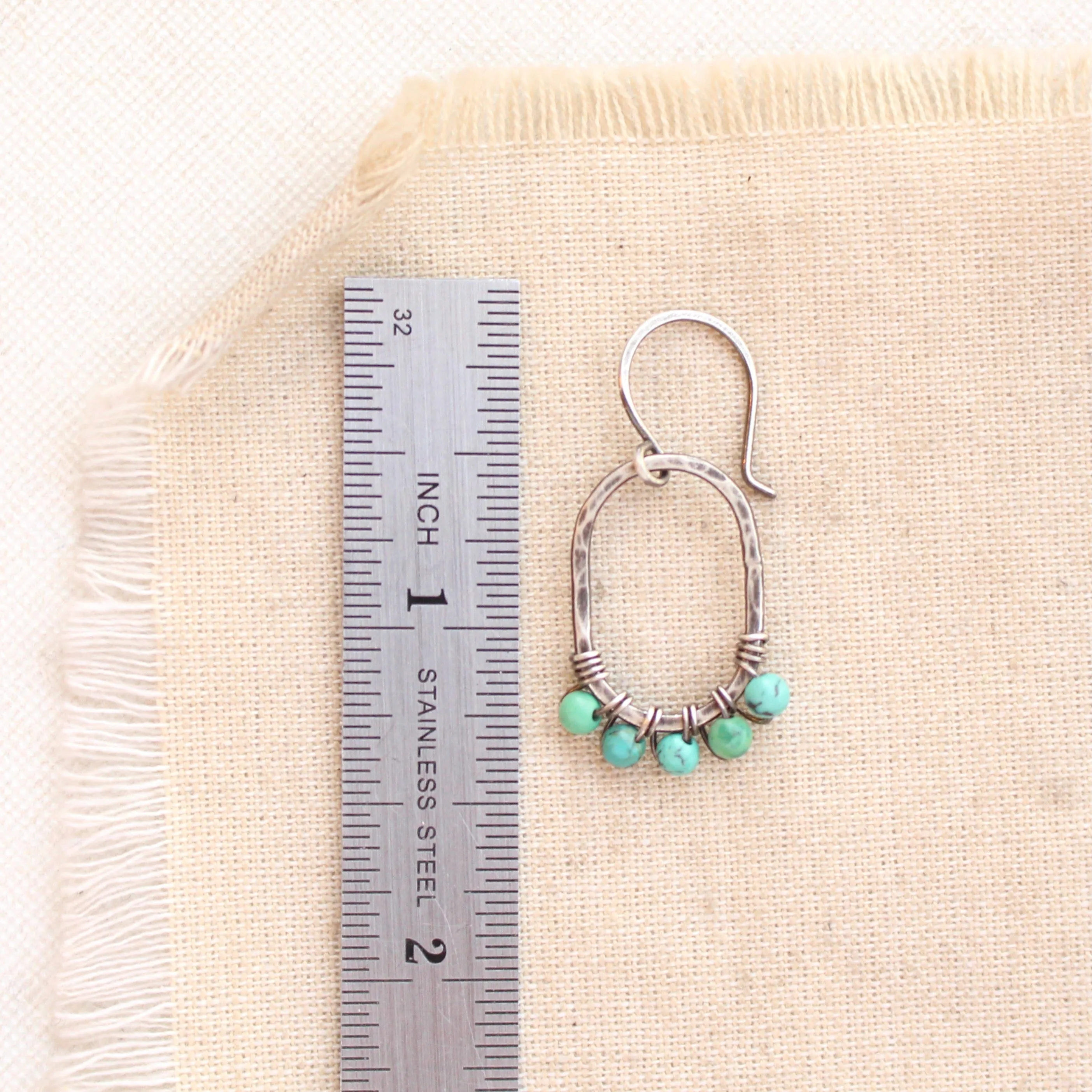 Turquoise Wrapped Hammered Oval Earrings