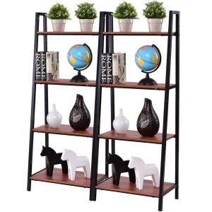 Two (2)Piece 4-Tier Modern Ladder Storage Bookshelf