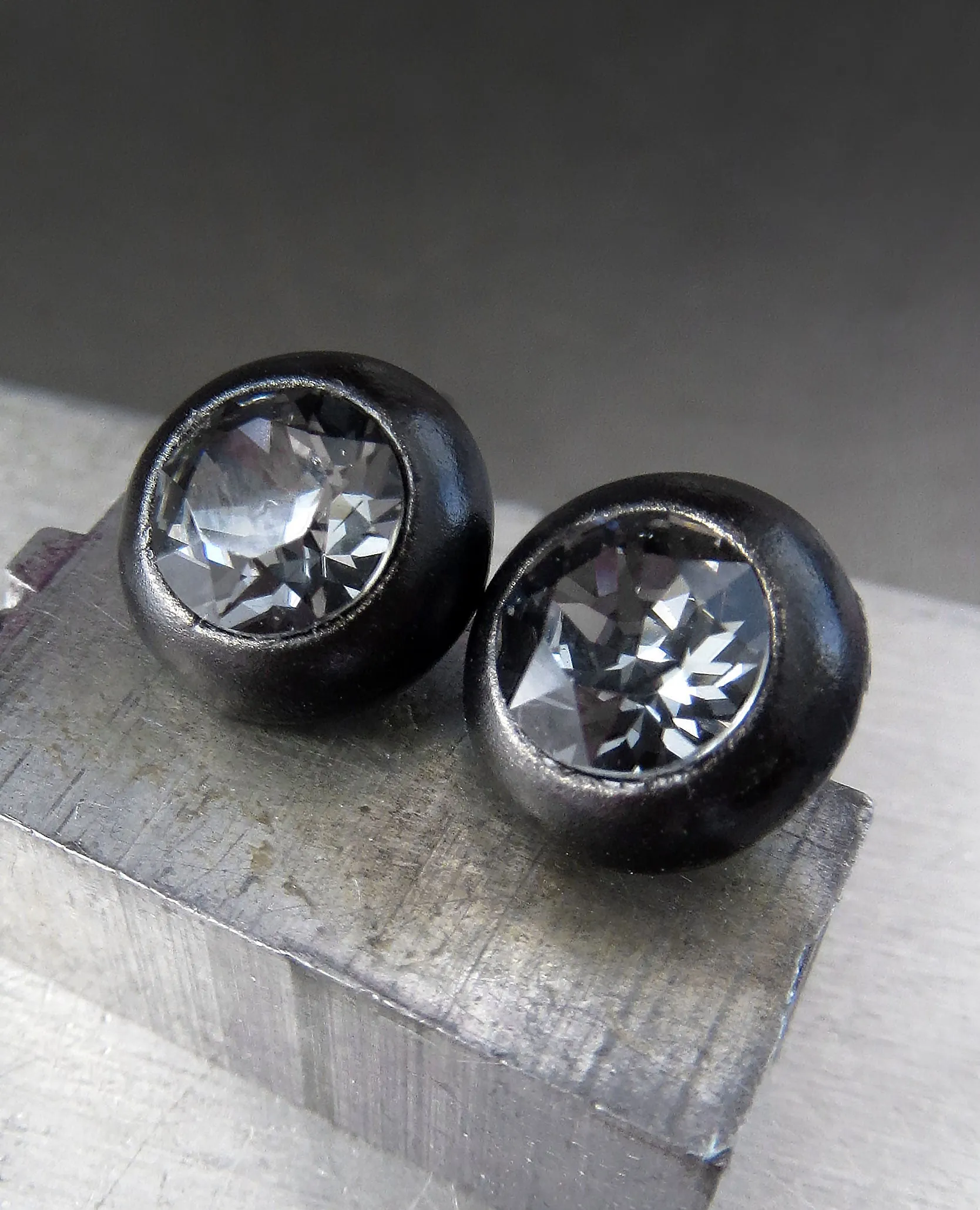 Ultra Modern Black Night Crystal Stud Earrings