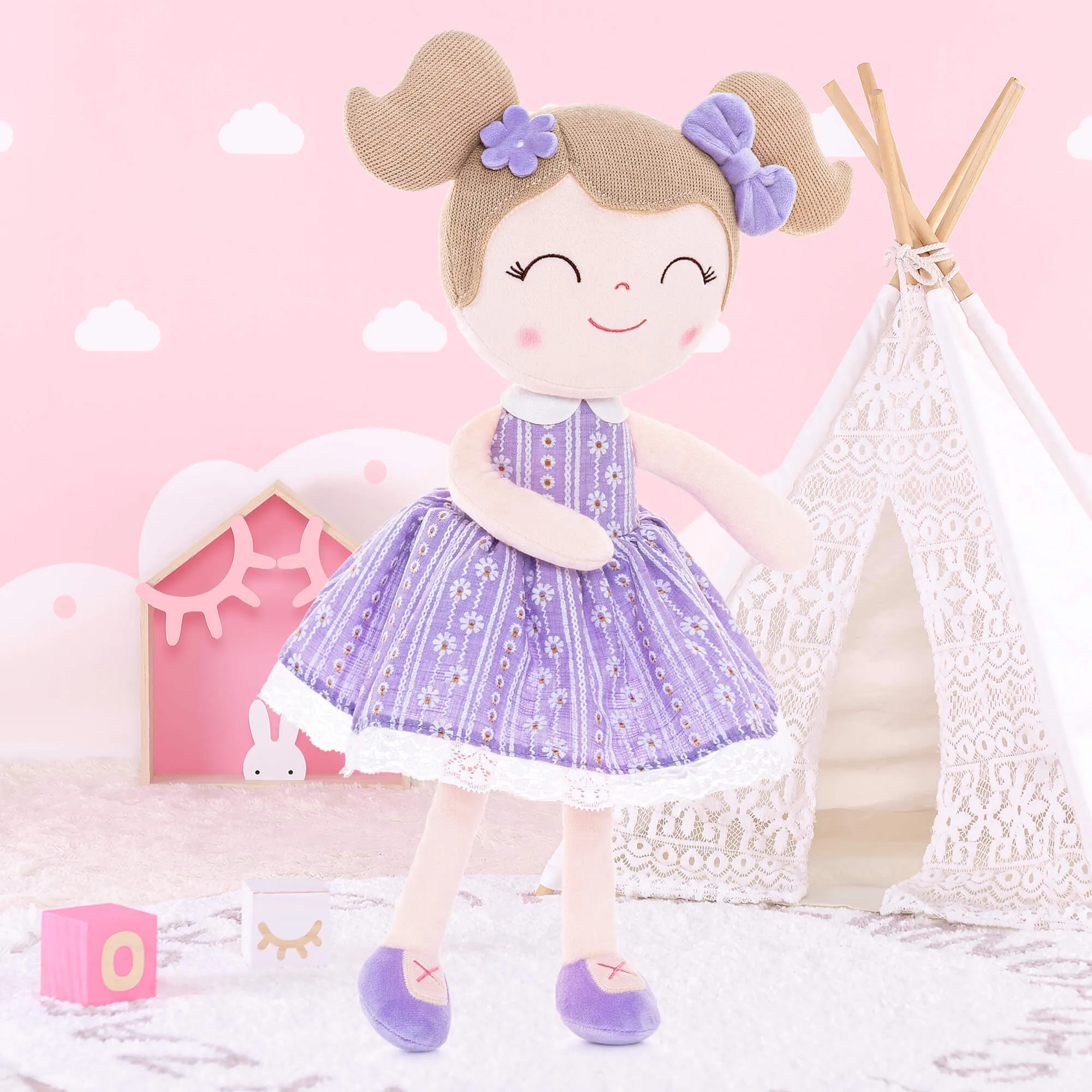 (US Only) Gloveleya 16-inch Baby Girl Gifts Plush Toy Daisy Doll Purple