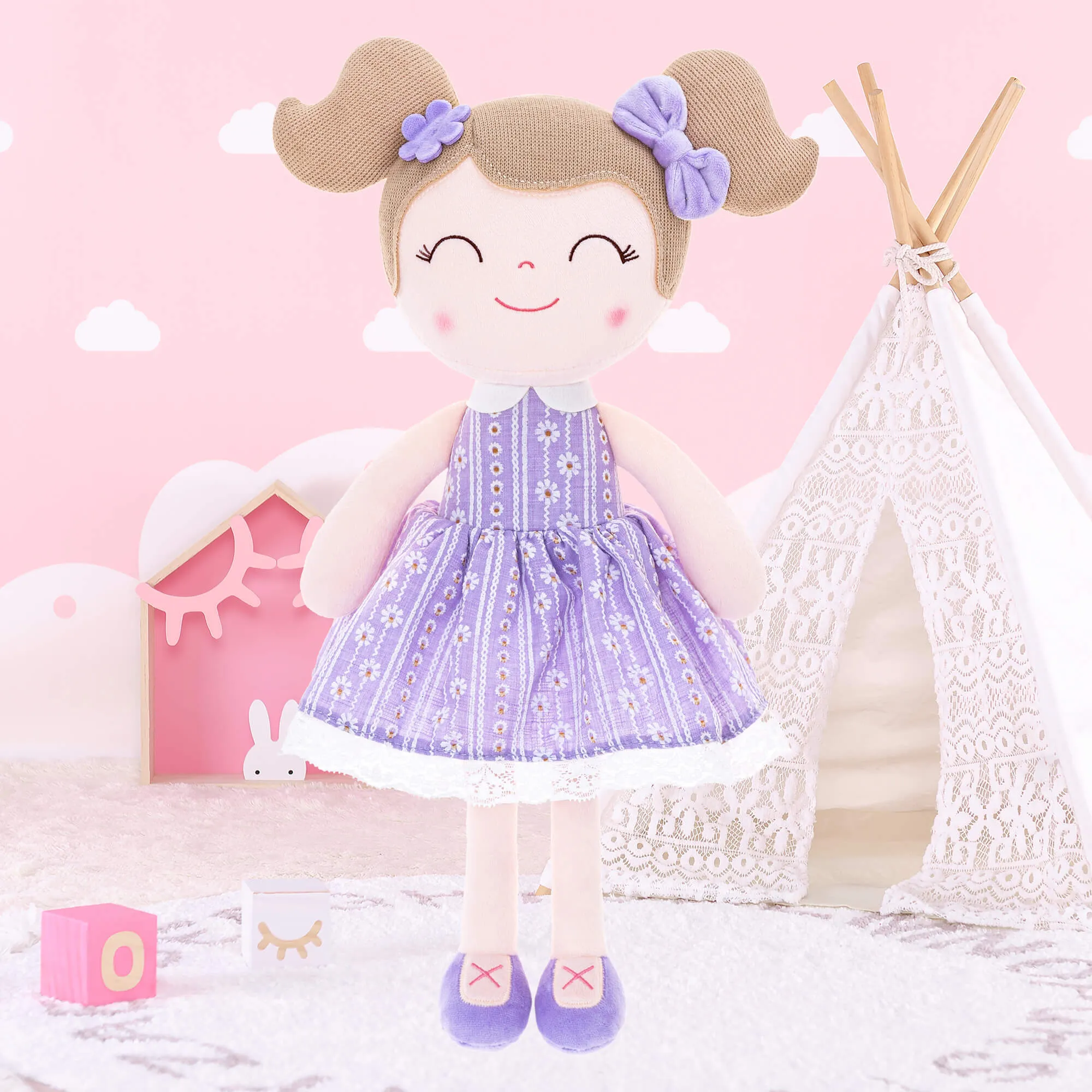 (US Only) Gloveleya 16-inch Baby Girl Gifts Plush Toy Daisy Doll Purple