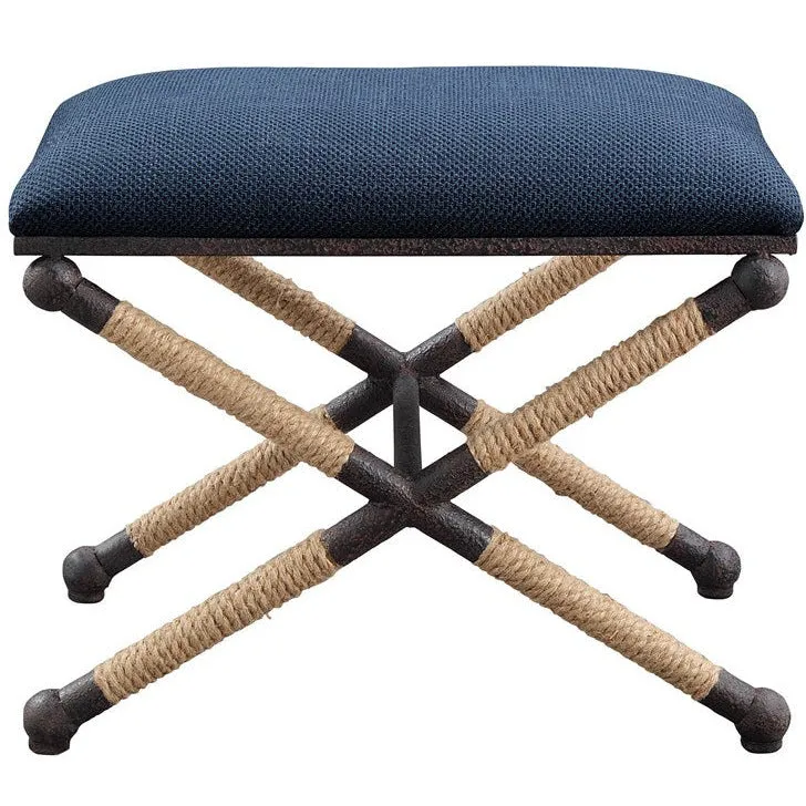 Uttermost Firth Navy Blue Textured Fabric Seat Rustic Iron Bench
