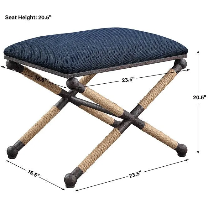 Uttermost Firth Navy Blue Textured Fabric Seat Rustic Iron Bench
