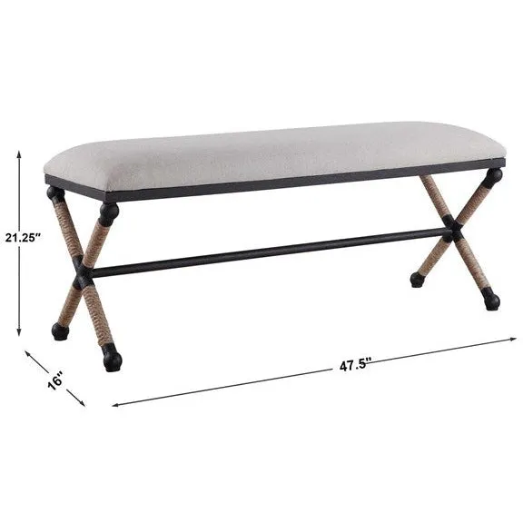 Uttermost Firth Oatmeal Fabric Cushion Seat Rustic Iron Bench