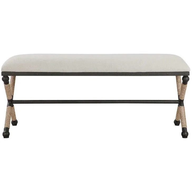 Uttermost Firth Oatmeal Fabric Cushion Seat Rustic Iron Bench