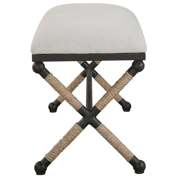Uttermost Firth Oatmeal Fabric Cushion Seat Rustic Iron Bench