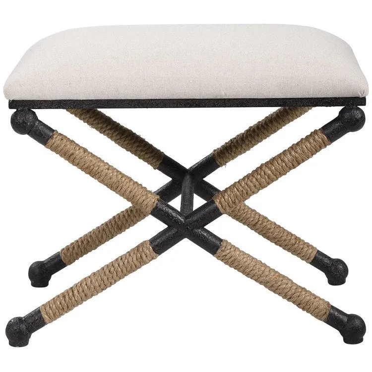 Uttermost Firth Oatmeal Fabric Cushion Seat Rustic Iron Small Bench