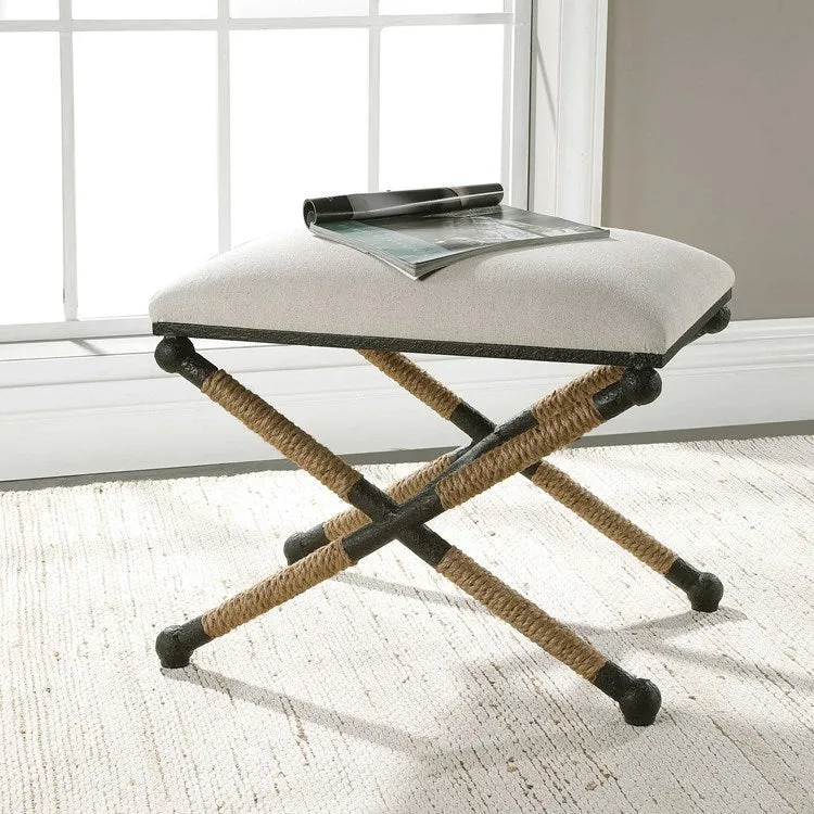 Uttermost Firth Oatmeal Fabric Cushion Seat Rustic Iron Small Bench