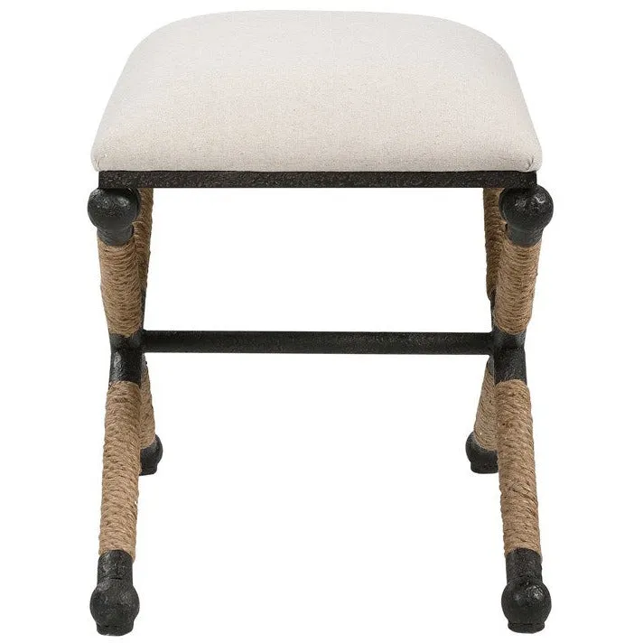 Uttermost Firth Oatmeal Fabric Cushion Seat Rustic Iron Small Bench