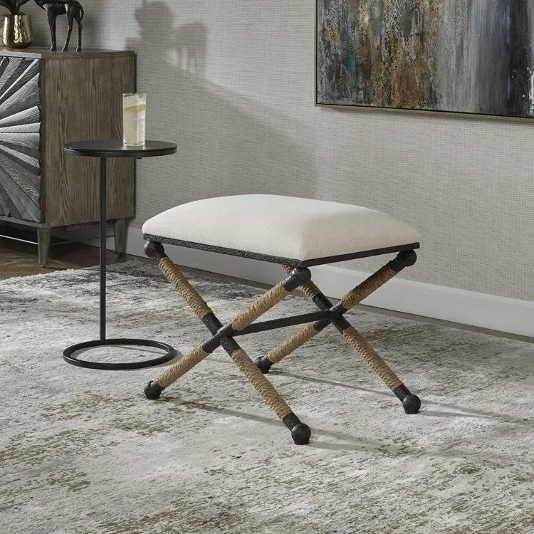Uttermost Firth Oatmeal Fabric Cushion Seat Rustic Iron Small Bench